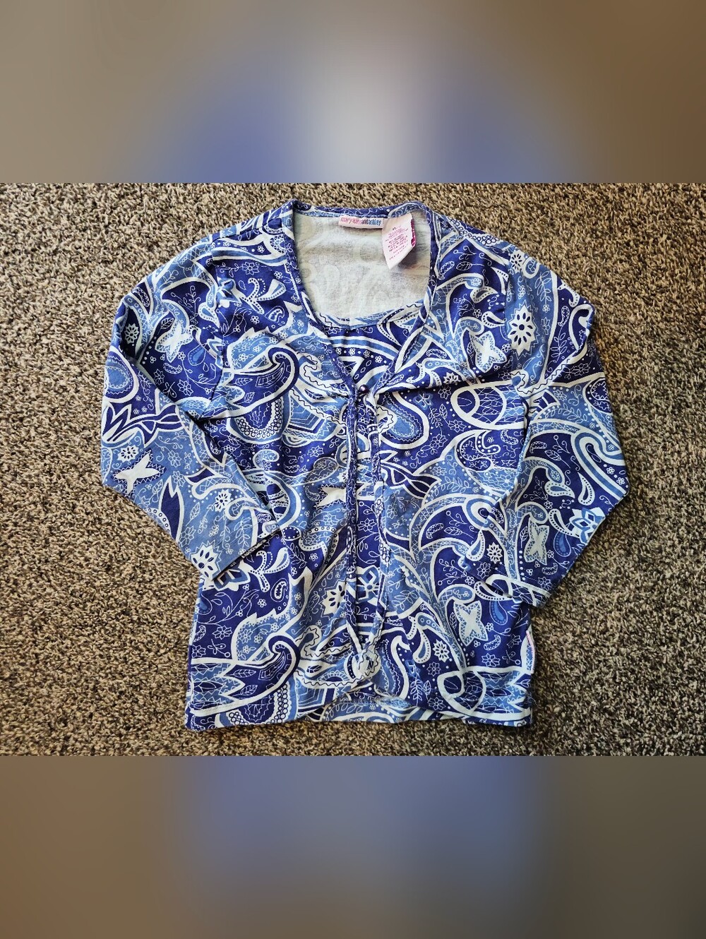 Vintage Y2K Mary-Kate and Ashley Blue Paisley Boho Long Sleeve Top Size 10/12